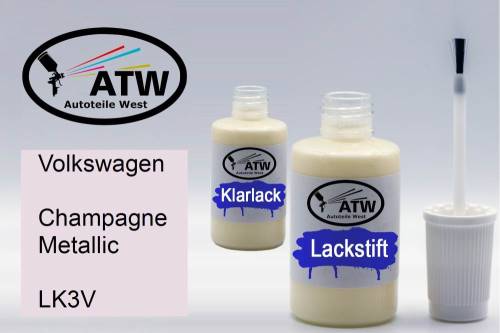 Volkswagen, Champagne Metallic, LK3V: 20ml Lackstift + 20ml Klarlack - Set, von ATW Autoteile West.